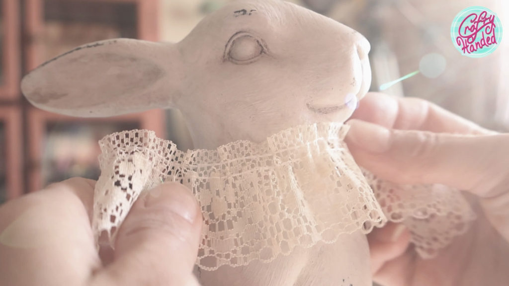 Putting Lace around the bunny neck